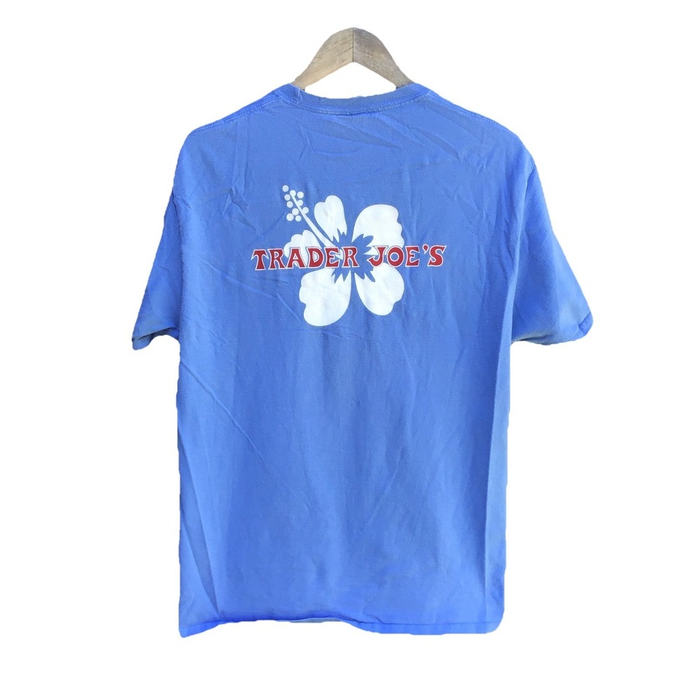 Trader Joe's Hawaii Hibiscus Graphic T-Shirt Blue Adult Large Employee Tee